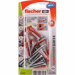 Fischer 534997, Kit d'ancrage et de vis, Nylon, Gris, Rouge, Cruciforme, PZ2, 6 mm