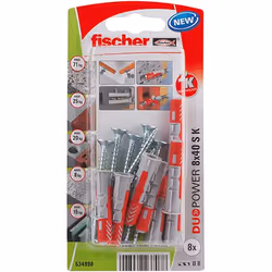 Fischer 534998, Kit d'ancrage et de vis, Nylon, Gris, Rouge, Cruciforme, PZ2, 8 mm
