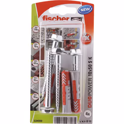 Fischer DUOPOWER 10 x 50 S, Rond, Métal, Plastique, 5 cm, 5 cm, 1 cm, 7 cm