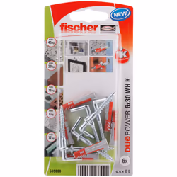 Fischer 535000, Kit de fiches murales et vis, Brique, Béton, 30 mm, 6 mm, 4 cm, 1,25 cm
