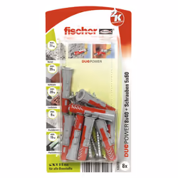Fischer DUOPOWER 8 x 40 S, Kit de fiches murales et vis, Béton, Gris, Cruciforme, PZ2, 40 mm