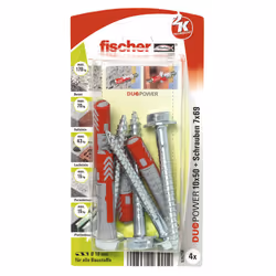 Fischer 535216, Kit de fiches murales et vis, Brique, Béton, Bloc Gypsum, Acier, Gris, Rouge, Argent, Allen (hex), T40