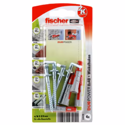 Fischer DUOPOWER 8 x 40 WH, Kit de fiches murales et vis, Béton, Gris, 40 mm, 8 mm, 5 cm