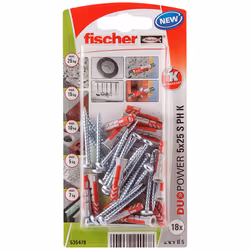 Fischer 535478, Kit de fiches murales et vis, Brique, Béton, 25 mm, 5 mm, 4 cm, 3,5 mm