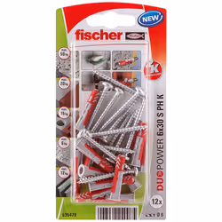 Fischer 535479, Kit de fiches murales et vis, Brique, Béton, Cruciforme, PZ2, 30 mm, 6 mm