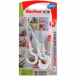 Fischer 535482, Kit de fiches murales et crochets, Brique, Béton, 40 mm, 8 mm, 5 cm, 1,25 cm