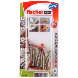 Fischer 535485, Kit de fiches murales et vis, Brique, Béton, Cruciforme, PZ2, 25 mm, 5 mm