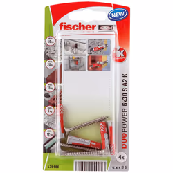 Fischer 535486, Kit de fiches murales et vis, Brique, Béton, Cruciforme, PZ2, 30 mm, 6 mm