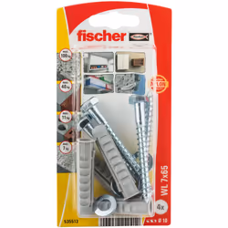 Fischer 535513, Kit de fiches murales et vis, Brique, Béton, 4 pièce(s), Blister