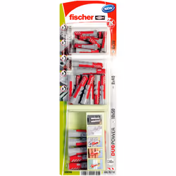 Fischer 536248, Kit de fiches murales et vis, Brique, Béton, 40 pièce(s), Ampoule