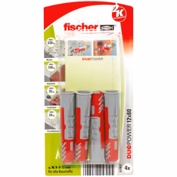 Fischer DuoPower, Fiche murale, Ciment aéré placé en autoclave, Brique, Béton, Maçonnerie, Plaque de plâtre, Nylon, Gris, Rou ...