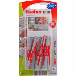 Fischer 537651, Kit de fiches murales et vis, Brique, Béton, 65 mm, 8 mm, 7,5 cm, 4,5 mm
