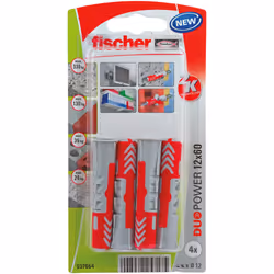 Fischer 537654, Kit de fiches murales et vis, Brique, Béton, 60 mm, 1,2 cm, 7 cm, 8 mm