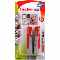 Fischer 537655, Kit de fiches murales et vis, Brique, Béton, 70 mm, 1,4 cm, 8 cm, 1 cm