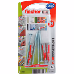 Fischer 537660, Kit de fiches murales et vis, Brique, Béton, Cruciforme, PZ2, 50 mm, 6 mm