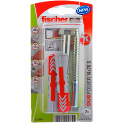 Fischer 537666, Kit de fiches murales et vis, Brique, Béton, 70 mm, 1,4 cm, 10 cm, 1 cm