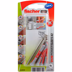 Fischer 537670, Kit de fiches murales et vis, Brique, Béton, Cruciforme, PZ2, 50 mm, 6 mm