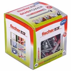 Fischer DUOPOWER 6 x 50 S PH LD, Ciment aéré placé en autoclave, Brique, Béton, Plaque de fibre Gypsum, Maçonnerie, Plaque de ...