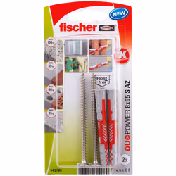 Fischer 543796, Kit de fiches murales et vis, Brique, Béton, 65 mm, 8 mm, 8,5 cm, 5 mm