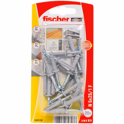 Fischer 546126, Kit de fiches murales et vis, Brique, Béton, Cruciforme, PZ2, 25 mm, 5 mm