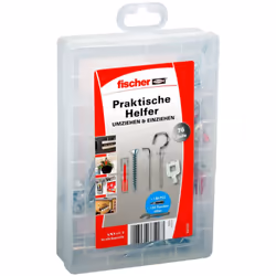 La fischer Praktische Helfer Box Umziehen & Einziehen contient 15 DuoPower 5 x 25 et 10 vis à tête fraisée 3,5 x 35, 3 croche ...