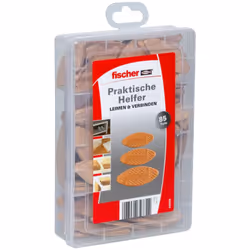 La fischer Praktische Helfer Box Leimen & Verbinden contient 30 chevilles plates taille 0 (4 x 15 x 47), 40 chevilles plates ...