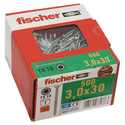 500 Vis VBA zingué blanc Power-Fast TX10 Ø3 x 30 mm - Filetage total - Fischer