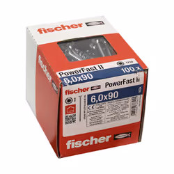 Présentation Boîte de 100 Vis Power-Fast FPF-II-CTP Ø6,0x90, tête fraisée TX, filetage partiel Les 3 arêtes de la pointe de v ...
