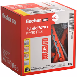 FISCHER HYBRIDPOWER 10 X 90 FUS, CHEVILLES POUR UNE CAPACITÉ DE CHARGE ET UNE SÉCURITÉ MAXIMALES, MONTAGE FACILE SANS OUTIL D ...
