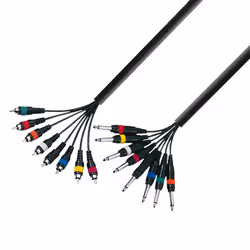 adam hall K3 L8 PC 0300, 8 x RCA, Mâle, 8 x 6,35 mm TRS, Mâle, 3 m, Noir