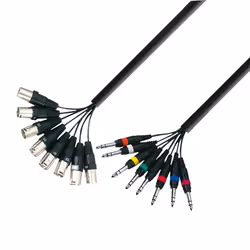 adam hall K3 L8 MV 0300, 8 x 6,35 mm TRS, Mâle, 8 x XLR (3-pin), Mâle, 3 m, Noir