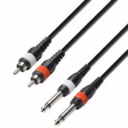 Câble RCA - ADAM HALL - 2 Mâles à 2 Jack 63 Mono - Longueur 2m - Connecteur RCA - Connecteur Jack 63 Mono