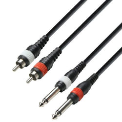 Câble RCA - ADAM HALL - 2 Mâles à 2 Jack 63 Mono - Longueur 2m - Connecteur RCA - Connecteur Jack 63 Mono