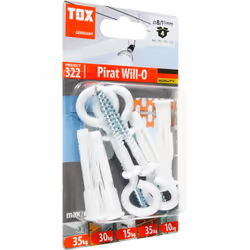 TOX 051 701 111, Kit de fiches murales et vis, Béton, Métal, Plastique, Gris, 8 mm, 51 mm