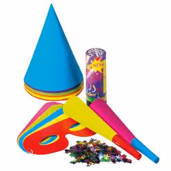 Susy Card 11289154, Multicolore, Soirée à thème, unisexe, 6 Party hats & -masks, 6 partytrompets, 2 party popper 1 polybag wi ...