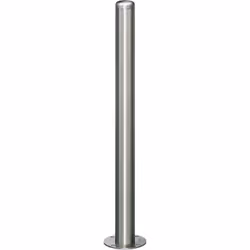 Potelet en inox, avec embout, platine à cheviller au sol, Ø 76 mm. Produit livré = monté. Hauteur hors sol = 900 mm. Dimensio ...