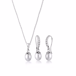 Elli by Julie & Grace Ensemble de Bijoux Classique Perles d'eau Douce Cristaux Ensemble de Bijoux Femme - (925/1000) Argent
