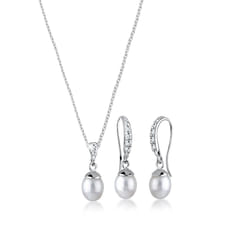 Elli by Julie & Grace Ensemble de Bijoux Classique Perles d'eau Douce Cristaux Ensemble de Bijoux Femme - (925/1000) Argent