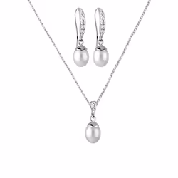 Elli by Julie & Grace Ensemble de Bijoux Classique Perles d'eau Douce Cristaux Ensemble de Bijoux Femme - (925/1000) Argent