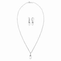 Elli by Julie & Grace Ensemble de Bijoux Classique Perles d'eau Douce Cristaux Ensemble de Bijoux Femme - (925/1000) Argent