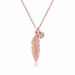 Elli by Julie & Grace Collier Femme Plume Cristal en Argent Sterling 925 Or rose, Collier matinée, Chaîne à maillons câblés, ...
