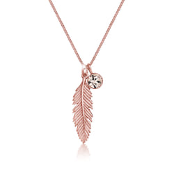 Elli by Julie & Grace Collier Femme Plume Cristal en Argent Sterling 925 Or rose