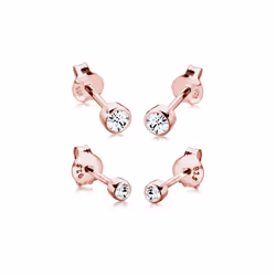 Elli by Julie & Grace Boucles d'Oreilles Solitaire Ensemble Cristaux en Argent 925 Or rose, Femelle, Argent sterling, Or rose