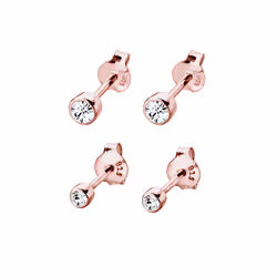 Elli by Julie & Grace Boucles d'Oreilles Solitaire Ensemble Cristaux en Argent 925 Or rose
