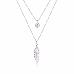 Elli by Julie & Grace Collier Femme Plume Boho Festival avec Cristal en Argent Sterling, Collier multi-rangs, Chaîne à maillo ...