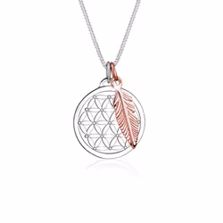 Elli by Julie & Grace Collier Femme Pendentif Plume Fleur Bicolore - (925/1000) Argent 45 cm, Collier matinée, Chaîne à maill ...