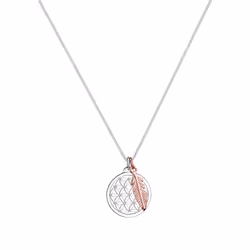 Elli by Julie & Grace Collier Femme Pendentif Plume Fleur Bicolore - (925/1000) Argent 45 cm