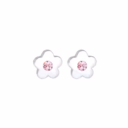 Elli by Julie & Grace Boucles d'oreilles en argent sterling 925 pour enfants avec cristaux et fleur rose