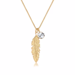 Elli by Julie & Grace Collier Femme Plume Cristal en Argent Sterling 925 Or, Collier matinée, Chaîne à maillons câblés, Femel ...