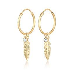 Elli by Julie & Grace Boucles d'Oreilles Creoles Plume Boho Boucles d'oreilles Femme - (925/1000) Argent Cristal Or